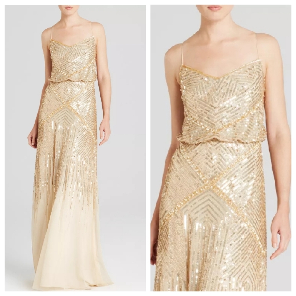 Adrianna Papell Sleeveless Beaded Blouson Gown Dress - Picture 1 of 10